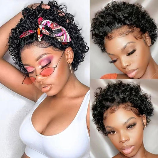 6 Inch Curly Pixie Human Hair Wig with 13x1 Transparent Lace Front, Glueless Pre-Plucked Natural Hairline, Short Cut Wig for Black Women