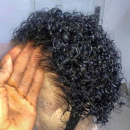 6 Inch Curly Pixie Human Hair Wig with 13x1 Transparent Lace Front, Glueless Pre-Plucked Natural Hairline, Short Cut Wig for Black Women