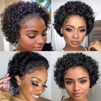 6 Inch Curly Pixie Human Hair Wig with 13x1 Transparent Lace Front, Glueless Pre-Plucked Natural Hairline, Short Cut Wig for Black Women