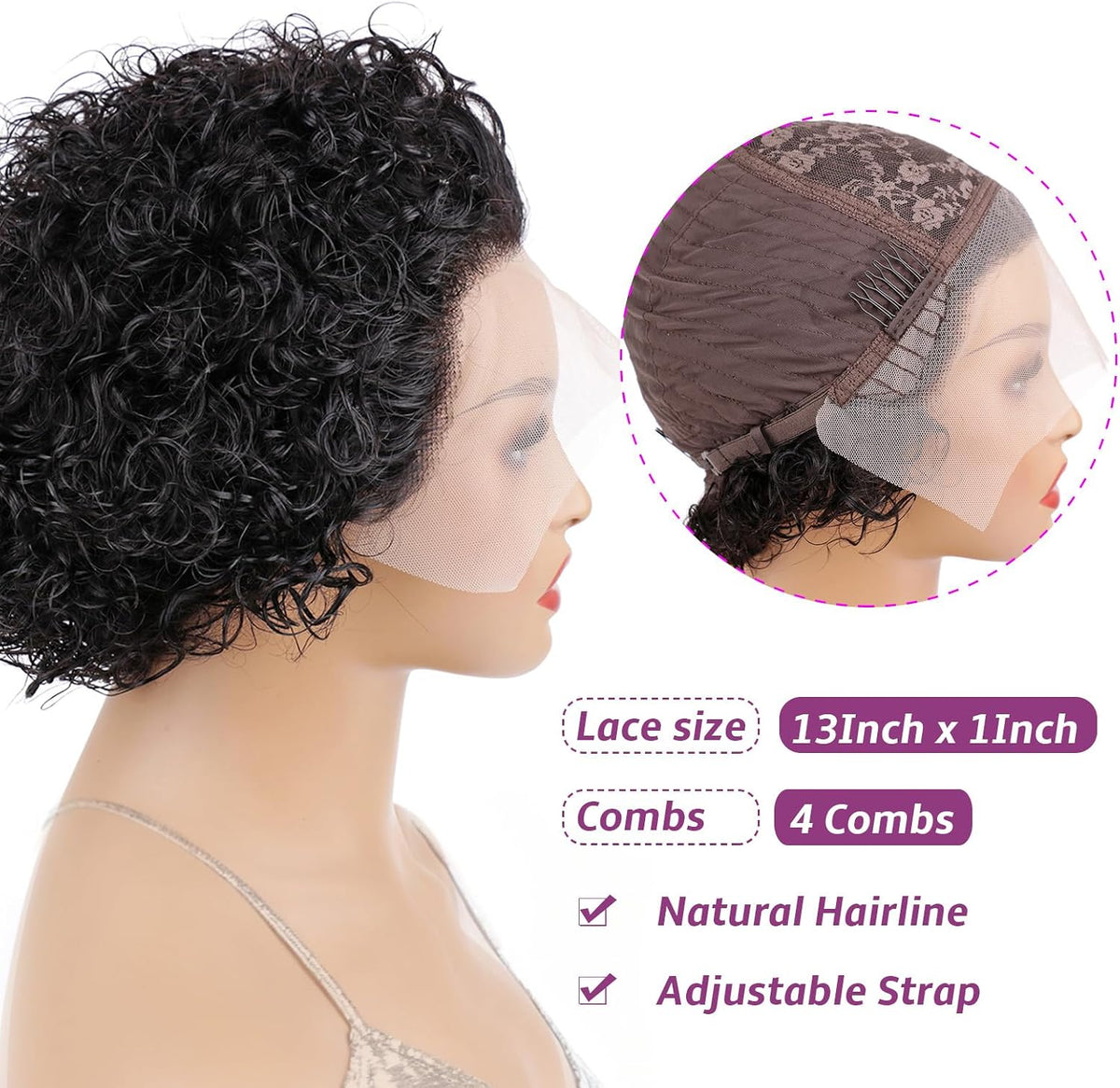 6 Inch Curly Pixie Human Hair Wig with 13x1 Transparent Lace Front, Glueless Pre-Plucked Natural Hairline, Short Cut Wig for Black Women